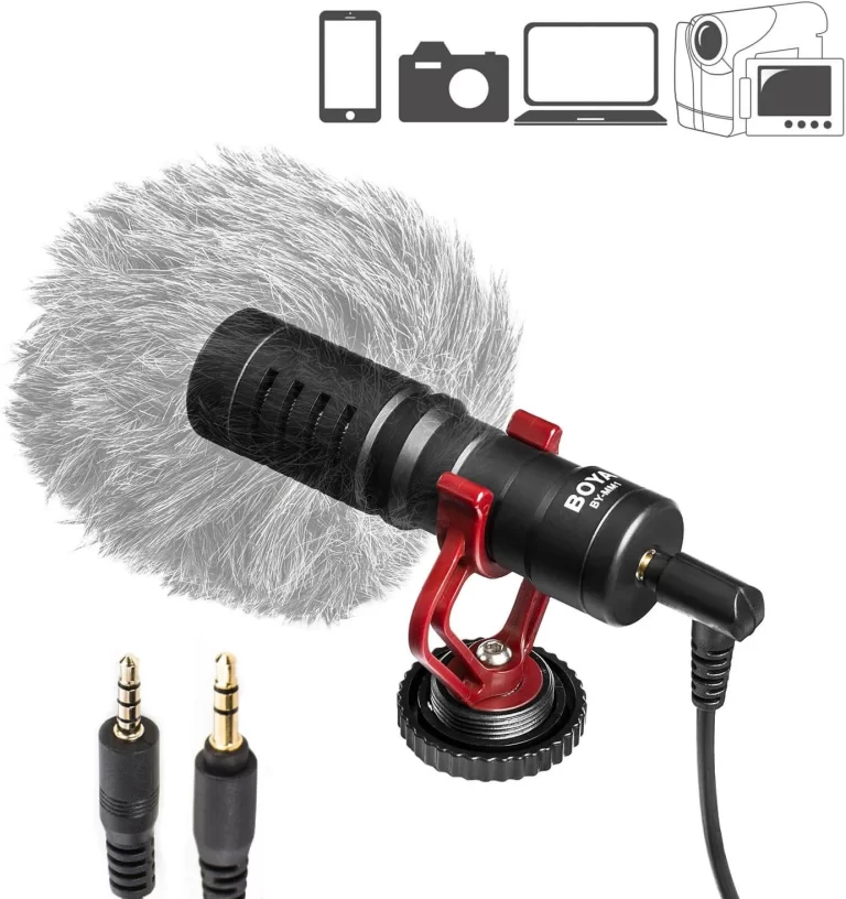 Boya BY-MM1 universal cardioid microphone for action cameras, smartphones, and cameras, designed to capture clear directional audio for videos.