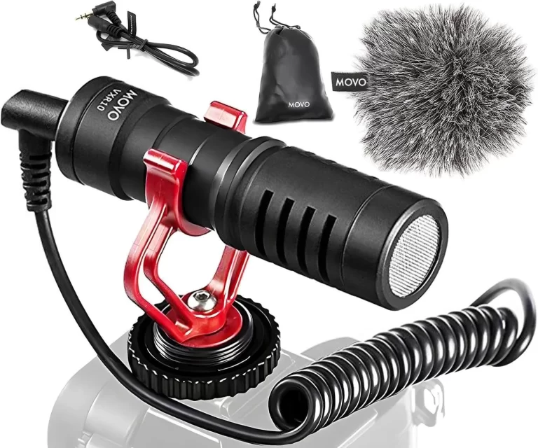 Movo VXR10 universal video microphone for action cameras, smartphones, and DSLR cameras, delivering clear audio for vlogging and video recording.