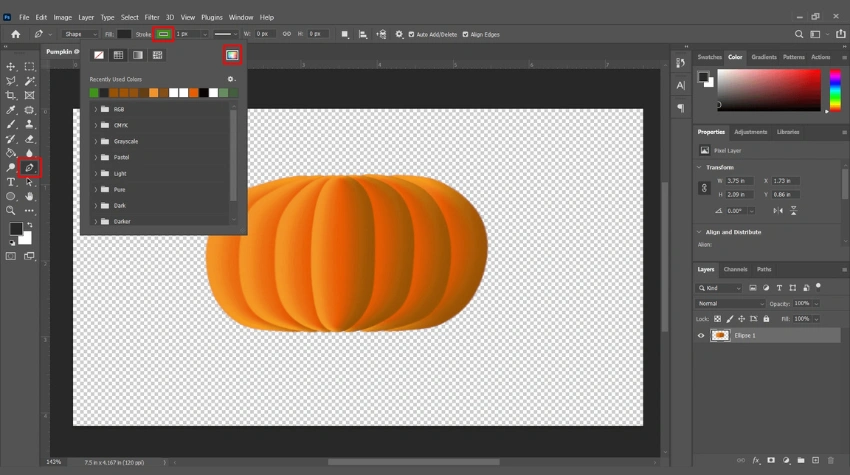 Photoshop tutorial showing how to draw a realistic stem using shape and drawing tools for digital artwork