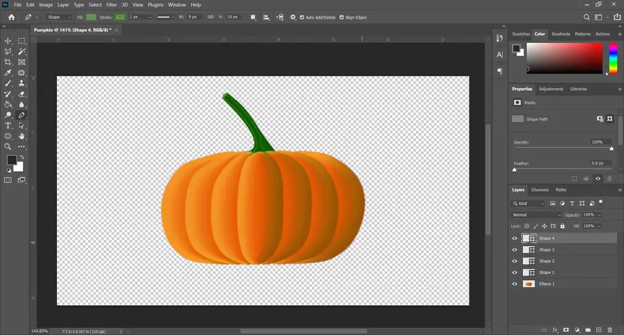 Photoshop tutorial showing the completed stem design created with drawing and editing tools for digital artwork