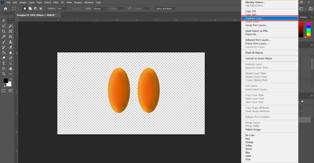 Photoshop Layer Panel showing the duplicate layer option for creating a copy of an existing layer