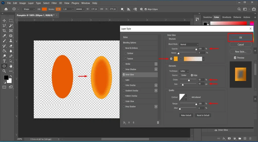 SEO-Friendly Alt Text:
Photoshop Inner Glow effect settings used to add soft glowing edges and highlights to a layer