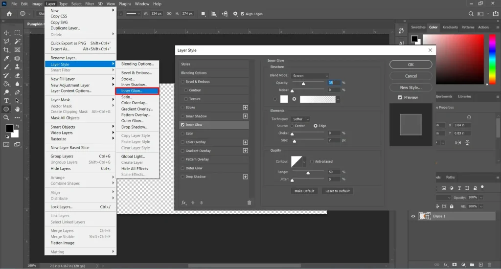 Photoshop menu bar showing Layer Style option for adding layer effects and customization