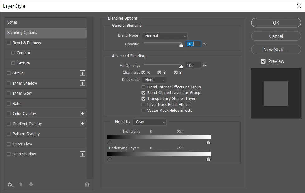 Open Photoshop Layer Style window to customize layer effects and settings