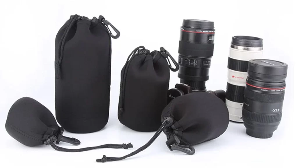 Protective camera lens pouch bag designed to store and protect lenses from dust, scratches, and accidental damage