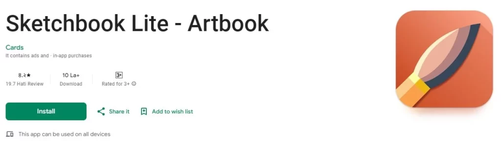Sketchbook Lite drawing app interface showing simple sketching tools, creative brushes, and digital artwork features for beginners and aspiring artists.
