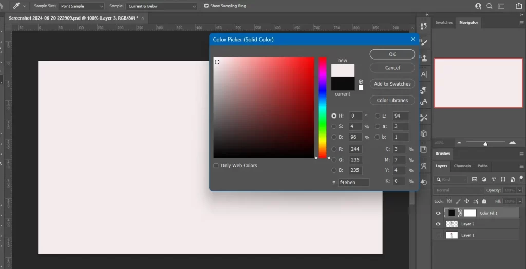Photoshop tutorial showing how to create a new layer and change the background to a solid color