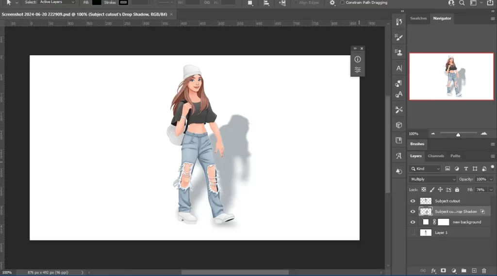 Creating a gradient within the alpha channel in Photoshop to control shadow opacity and achieve a realistic drop shadow effect