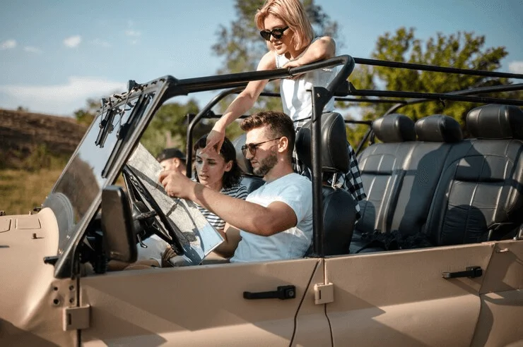 photoshoot of family members in the car