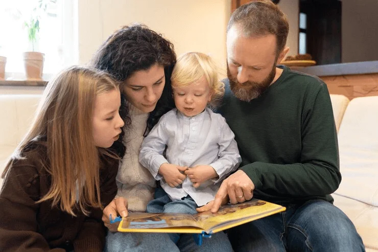 Family Members reading books together