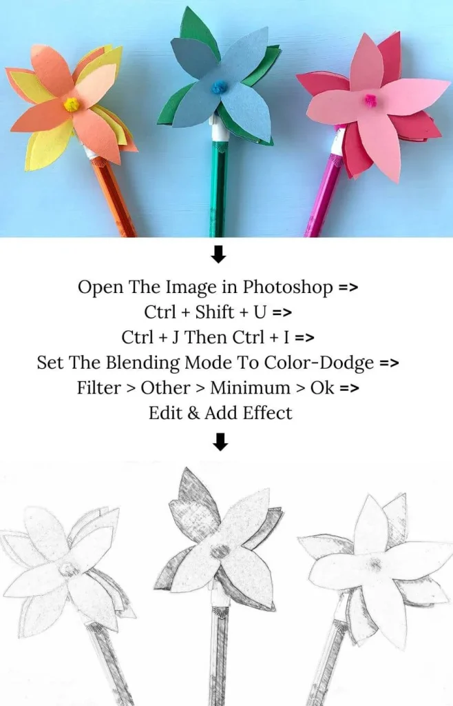 Before-and-after comparison showing a color photo transformed into a clean black-and-white line drawing using Adobe Photoshop.

Select 80 more words to run Humanizer.