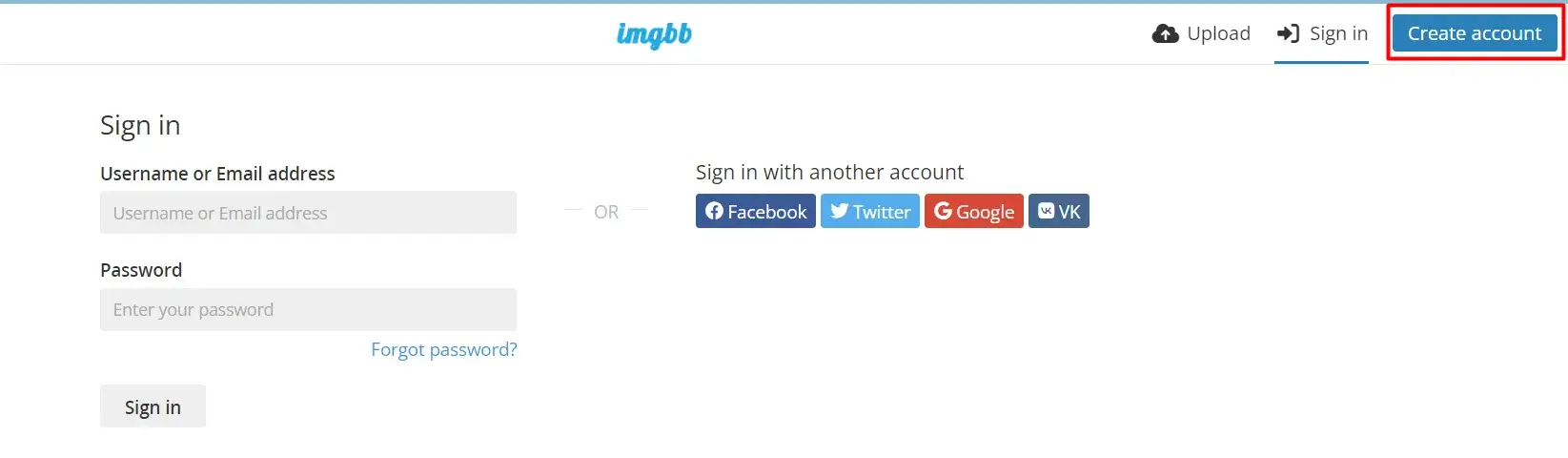 account sign in page in imgbb