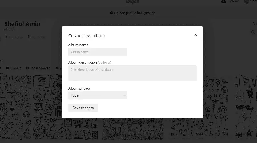 create new album setting pop up in imgbb