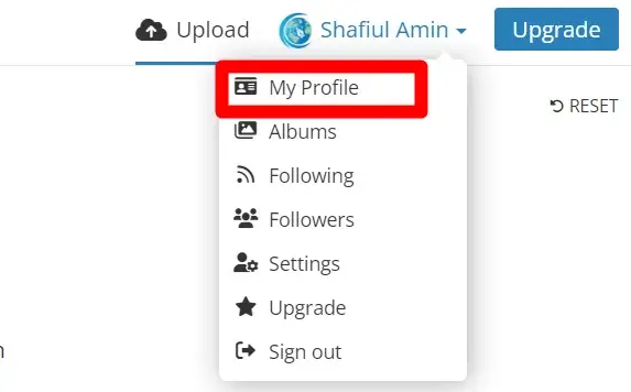 my profile tab in imgbb