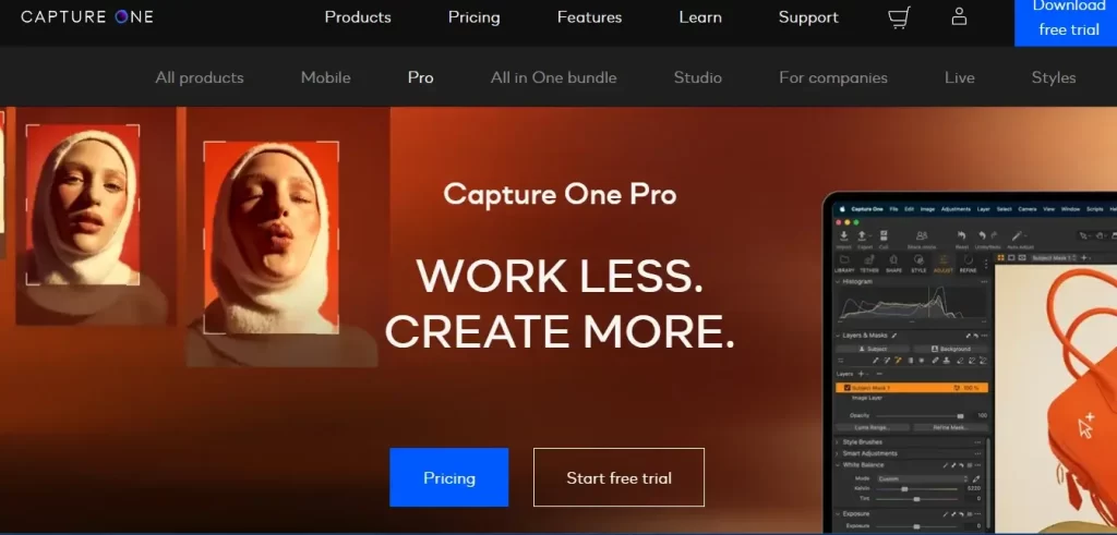 Capture One Pro home interface showcasing professional photo editing, color grading, and RAW image processing features for photographers.