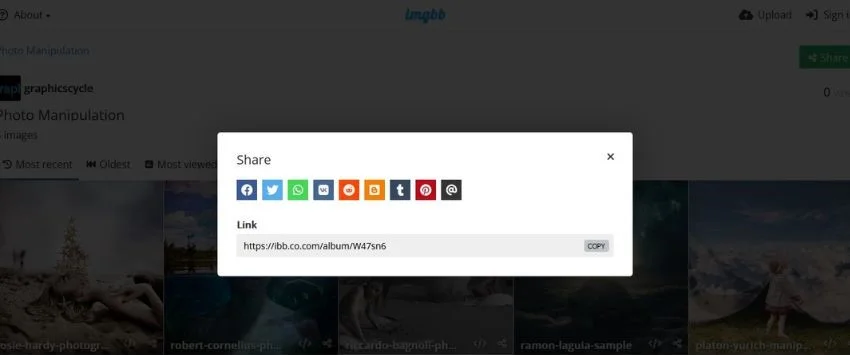 Social media shareable link, imgbb