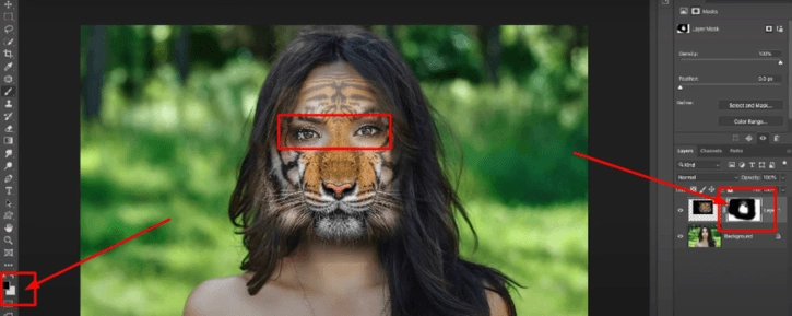 Enhancing the eyes to create a more realistic and striking composite in Photoshop.
