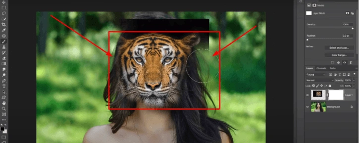 Using the Eraser Tool to remove unwanted parts of the image in Photoshop.