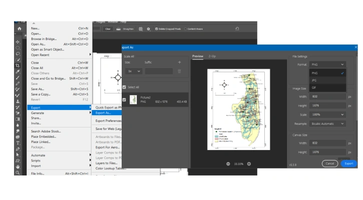 Export menu Photoshop