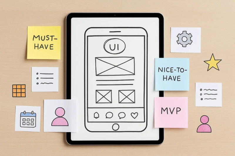 Mobile app wireframe and UI design planning illustration