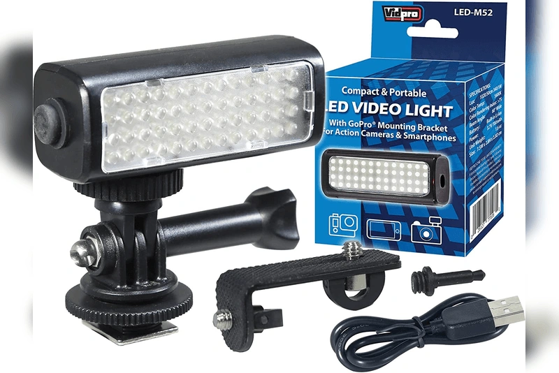 VidPro Mini LED M52 video light kit for action cameras, camcorders, and smartphones